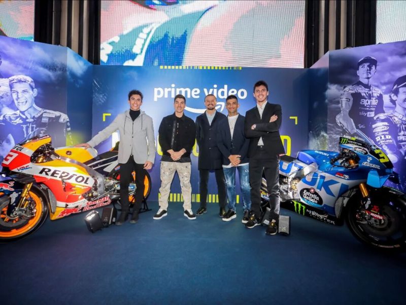 Marc Marquez and Joan Mir pose alongside their bikes for MotoGP Unlimited