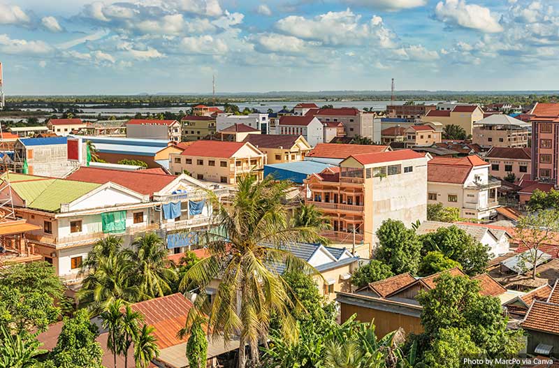 Aerial view of the city of Kratie
