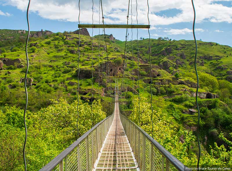 Khndzoresk Swinging Bridge and Old Cave Village in Armenia