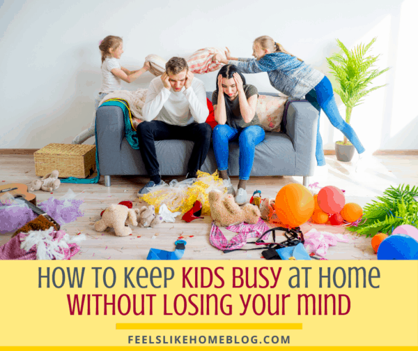 Frustrated parents with a messy house and naughty kids