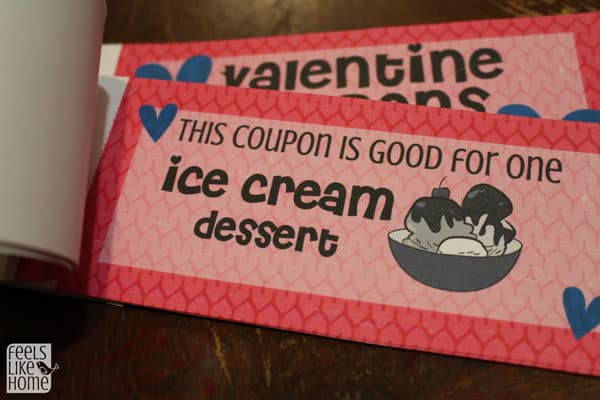 A close up of a Valentine coupons for kids