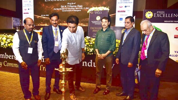 KTR seen lighting the lamp to inaugurate the FTCCI Excellence Awards 2022