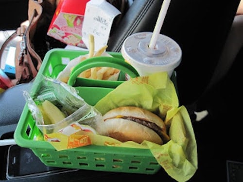 A tray of food in the car